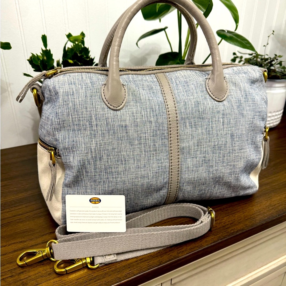 Fossil Gray and Cream Satchel with Elegant Design